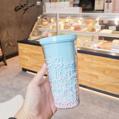 Double paroi 550 ml Bpa Gratuit Glitter Crème glacée Tumbler pour le voyage-Friendly