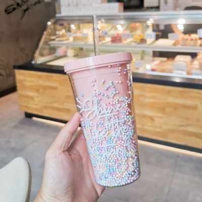 Double paroi 550 ml Bpa Gratuit Glitter Crème glacée Tumbler pour le voyage-Friendly