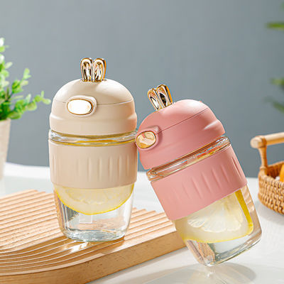 Conception de dessins animés 420ml Glass Milk Cola Coupe de café pour les filles Élèves mignon Lapin Aucune isolation thermique