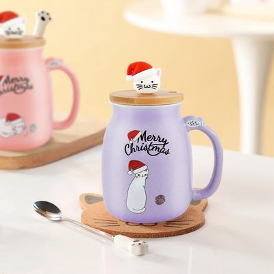 Cute Style 380ml Portable tasse de café en céramique avec conception 3D petit chat et couvercle en bambou