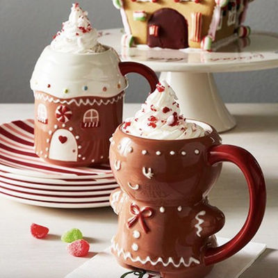 10 oz mignonne tasse de dessin animé pour les enfants marron foncé céramique de Noël pain d'épice homme tasse