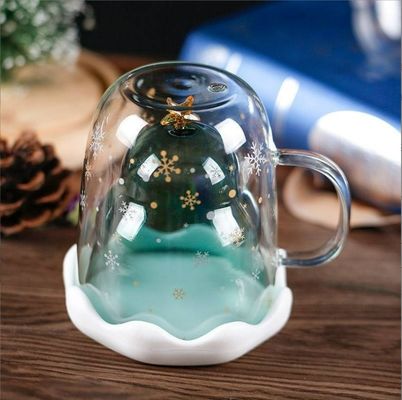 300 ml de cadeau de Noël Double verre muré avec couvercle et résistance à haute température