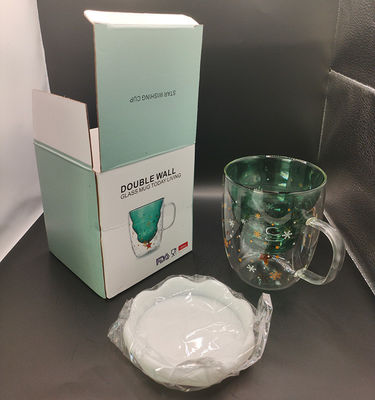 300 ml de cadeau de Noël Double verre muré avec couvercle et résistance à haute température