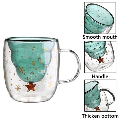 200 ml / 300 ml cadeau de Noël tasse en verre double avec couvercle tasse de café à haute borosilicate