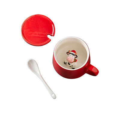 Tasse de café en céramique personnalisée de 350 ml avec couvercle et poignée dans un design minimaliste pour les fêtes