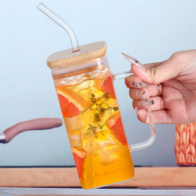 Cuvette de thé glacé à 350 ml avec couvercle et poignée de paille