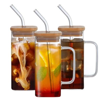 Cuvette de thé glacé à 350 ml avec couvercle et poignée de paille