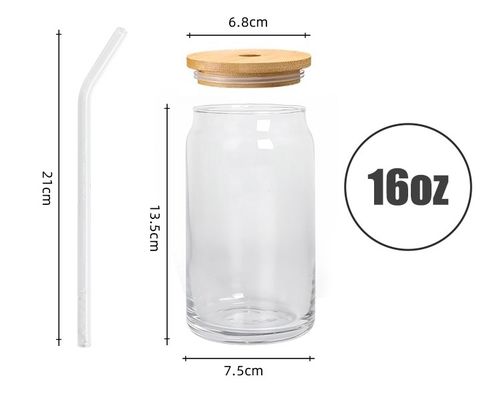 16OZ Bouteilles réutilisables en verre à l'épreuve des fuites avec couvercle et pailles de bambou 210g pour le bénéfice du client