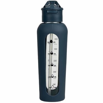 700 ml/1000 ml bouteilles en verre portables avec logo personnalisé, manches en silicone et horodatage