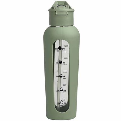 700 ml/1000 ml bouteilles en verre portables avec logo personnalisé, manches en silicone et horodatage