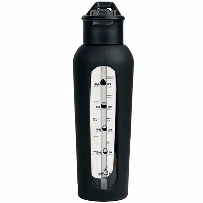 700 ml/1000 ml bouteilles en verre portables avec logo personnalisé, manches en silicone et horodatage