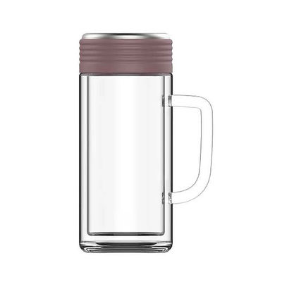 Coupe d'eau isolée en verre transparent de style classique avec poignée et compartiment à thé