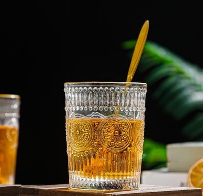 380 ml Rétrorécolte en or bordure de verre tasse de tournesol en verre en relief tasse à eau potable