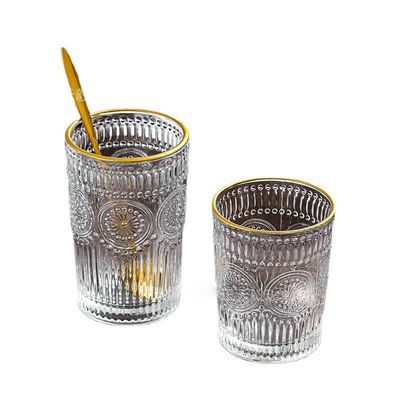 380 ml Rétrorécolte en or bordure de verre tasse de tournesol en verre en relief tasse à eau potable