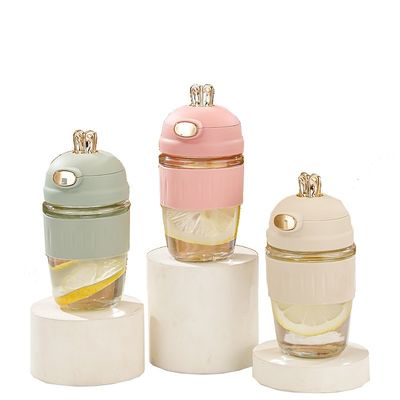 420ml Bouteille en verre pour oreilles de lapin Série de silicone Délicat cadeau pour enfants Bouteille en verre avec paille