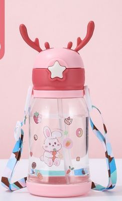 Bouteille d'eau potable en plastique 20 oz avec paille dessin animé mignon préféré des enfants d'école