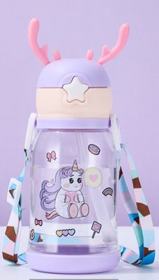 Bouteille d'eau potable en plastique 20 oz avec paille dessin animé mignon préféré des enfants d'école