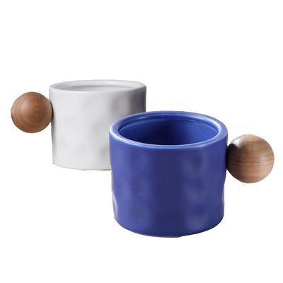 Accessoires à main 330 ml tasse à café en céramique avec poignée en bois