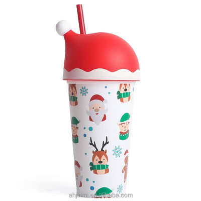 Logo personnalisé Acceptable Chapeau de Noël rouge 20 oz Coupe en plastique réutilisable pour cadeaux