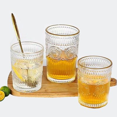 OEM créatif rétro en relief de tournesol whisky jus de lait Tumbler verre réfractaire à la chaleur tasse d'eau