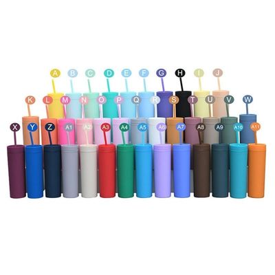16 oz Double paroi tasse à boire avec couvercle et paille glacée boire droit flacon mince