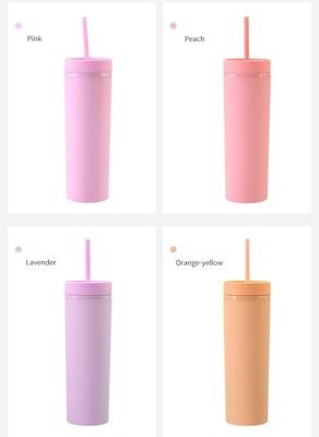 16 oz Double paroi tasse à boire avec couvercle et paille glacée boire droit flacon mince