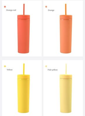 16 oz Double paroi tasse à boire avec couvercle et paille glacée boire droit flacon mince