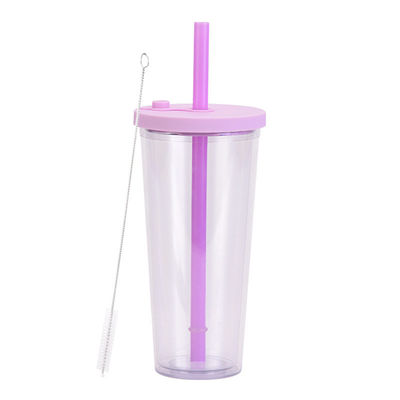 Vente Coupe en plastique réutilisable avec paille Logo personnalisé Multi couleur 24 oz Double Wall Tumblers