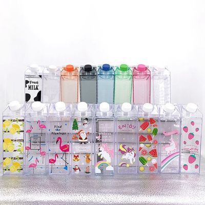 Bouteille d'eau en plastique transparente imperméable à la fuite de 500 ml, sans BPA, en carton de lait carré