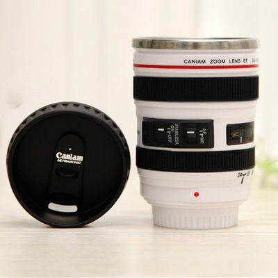 Créatif en acier inoxydable à double paroi 400 ml Lentille de caméra Forme tasse de café Bouteille de voyage