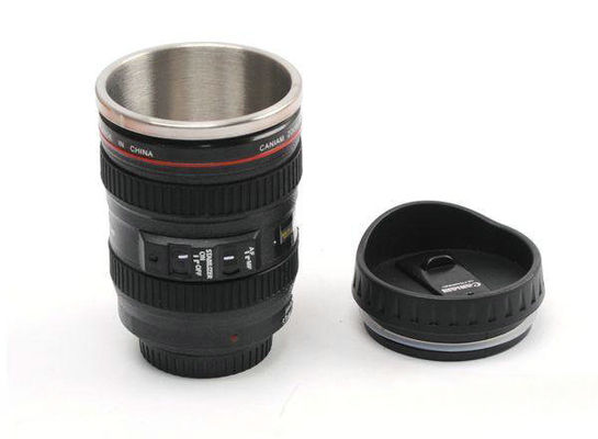 Créatif en acier inoxydable à double paroi 400 ml Lentille de caméra Forme tasse de café Bouteille de voyage