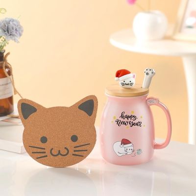 Taille personnalisée 380ml Taille de Noël rose mignonne Taille de café en céramique de chat avec cuillère en acier inoxydable
