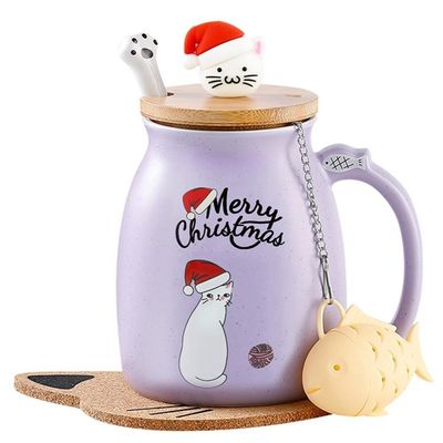 380 ml de tasse de café en céramique violette porcelaine tasse de Noël tasse de thé tasses de lait avec couvercle adorable