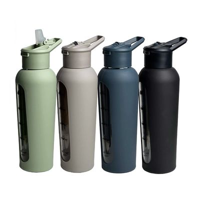 Bouteille d'eau en verre motivationnelle avec un manchon en silicone et un rappel portable de l'heure
