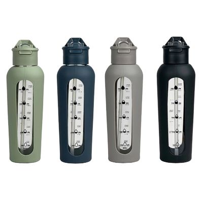 Bouteille d'eau en verre motivationnelle avec un manchon en silicone et un rappel portable de l'heure