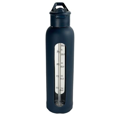 Bouteille d'eau en verre motivationnelle avec un manchon en silicone et un rappel portable de l'heure