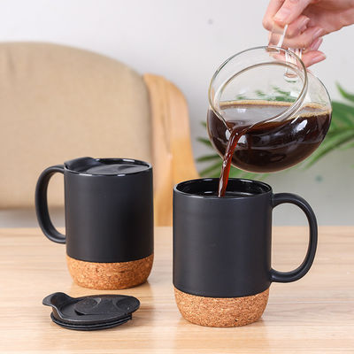 14 OZ Cork Base Stoneware Mat Custom Design tasse à café en céramique avec couvercle en PP et durable