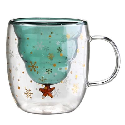 Cadeau de Noël personnalisé 200ml tasse de café en verre double mur avec conception d'arbre de Noël