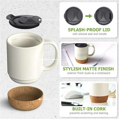 Logo personnalisé 15oz Sublimation Porcelaine tasse à café tasse en céramique avec poignée couvercle et fond en bois