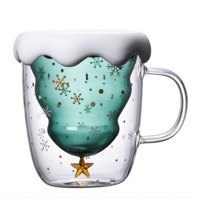 Résistant à haute température 200 ml Noël souhaitant double tasse de verre pour cadeau de Noël