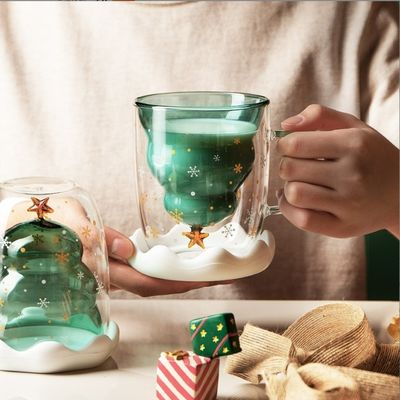 Résistant à haute température 200 ml Noël souhaitant double tasse de verre pour cadeau de Noël