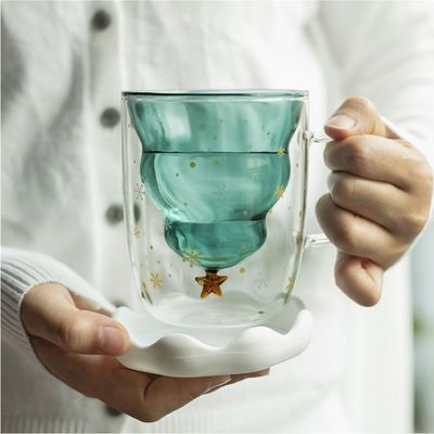 Résistant à haute température 200 ml Noël souhaitant double tasse de verre pour cadeau de Noël