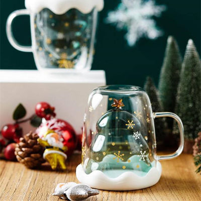 Résistant à haute température 200 ml Noël souhaitant double tasse de verre pour cadeau de Noël