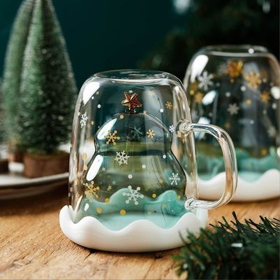 Résistant à haute température 200 ml Noël souhaitant double tasse de verre pour cadeau de Noël