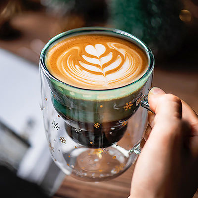 Résistant à haute température 200 ml Noël souhaitant double tasse de verre pour cadeau de Noël