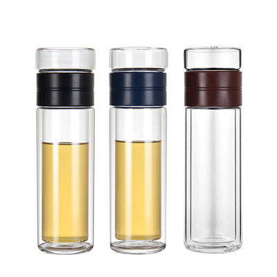 Bouteille d'eau en verre isolée à double paroi avec couvercle