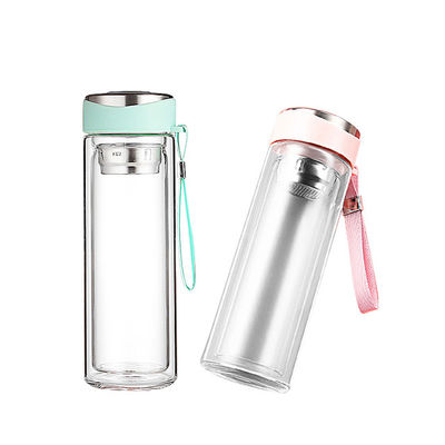 Bouteille d'eau en verre à double paroi 320 ml avec infuseur en rose Logo personnalisé acceptable