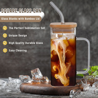 Coupe en verre carré avec couvercle au sommet Vente de tasses de café glacé