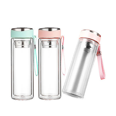 Eco 320ml verre à double paroi boisson de thé bouteille d'eau avec infuseur de thé idéal pour toute occasion