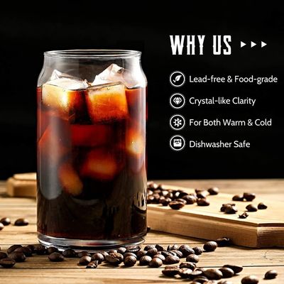 Une tasse en verre de 16 oz avec un couvercle en bambou pour la crème glacée, du thé, du café, du soda, de la bière.
